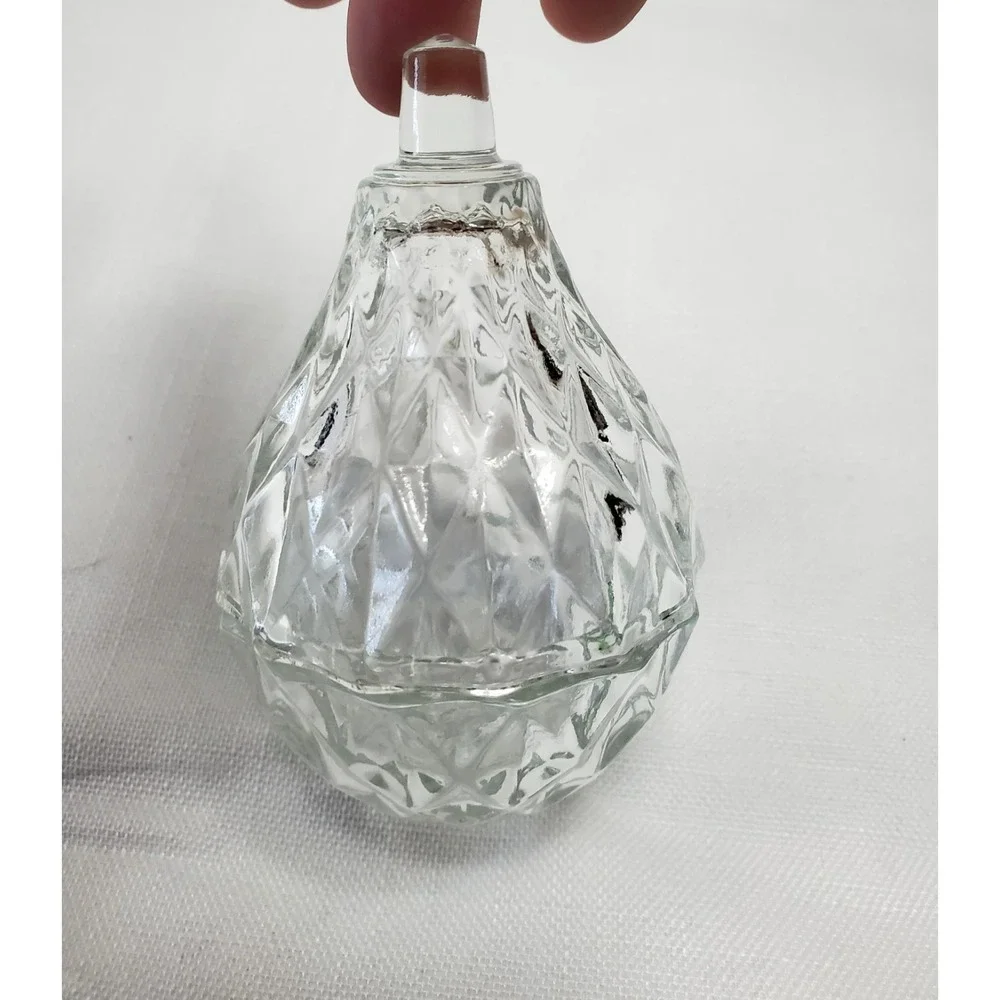 Vintage Clear‎ Glass Trinket Dish E/Lid Top Diamond Cut Jewelry Storage Ireland